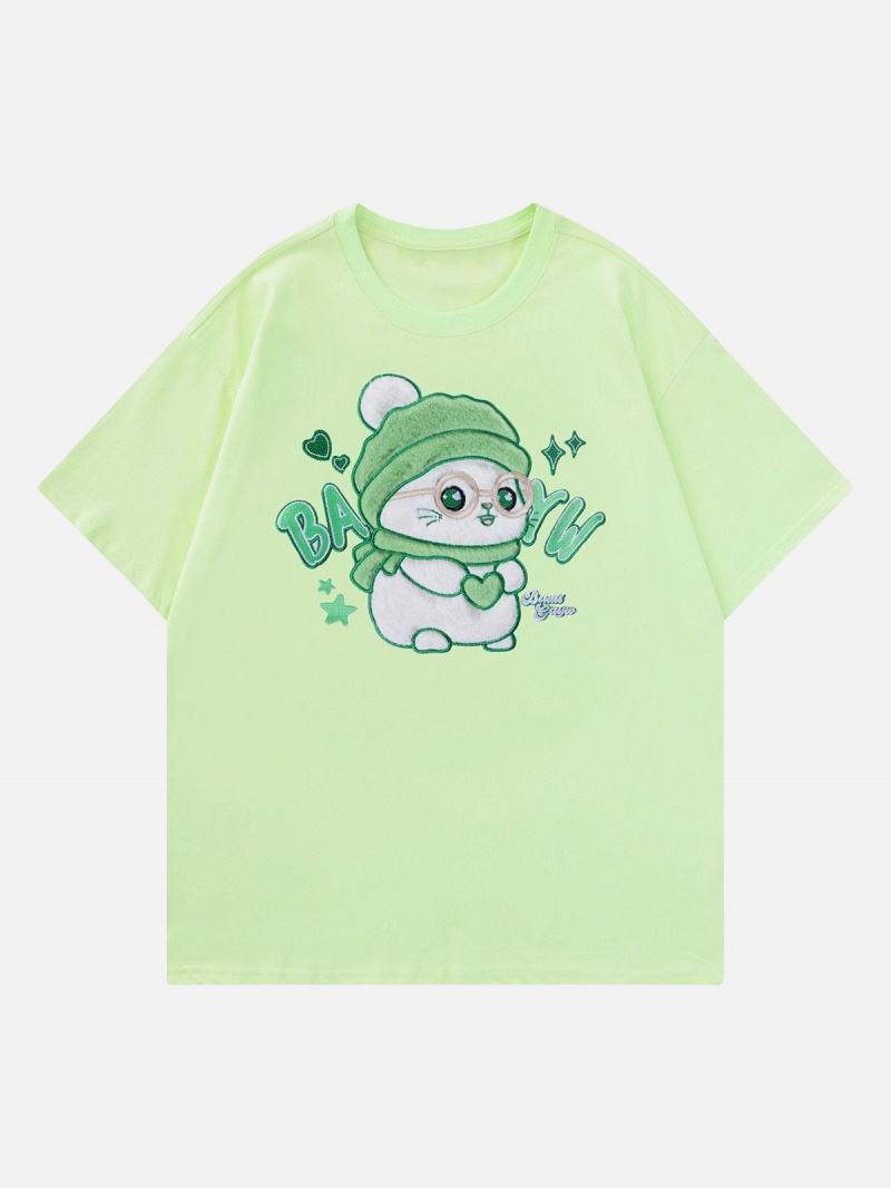 Vert  T Shirts Aelfric Eden Cute Animals Towel Embroidery Tee - UEN-4079020